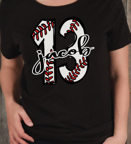 Baseball number with name  plate shirt